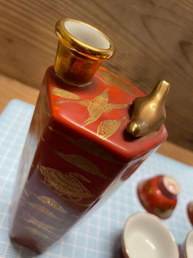 九谷永楽　鶯徳利【m1414 鳴き徳利　鳴き猪口　骨董　酒器　レア　九谷焼 】