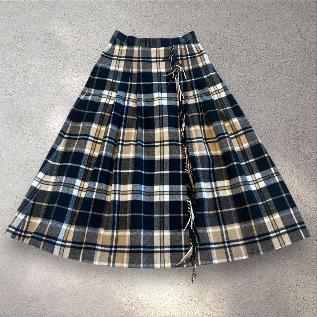 希少サイズ　マックスマーラ　XL ロングスカート　フレア　チェック　ベージュ　黒