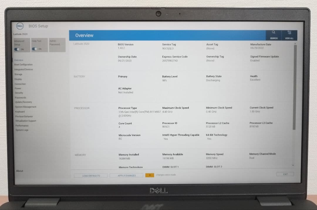 ★DELL 3520 16GB/i5/256GB/office付★使用2275H
