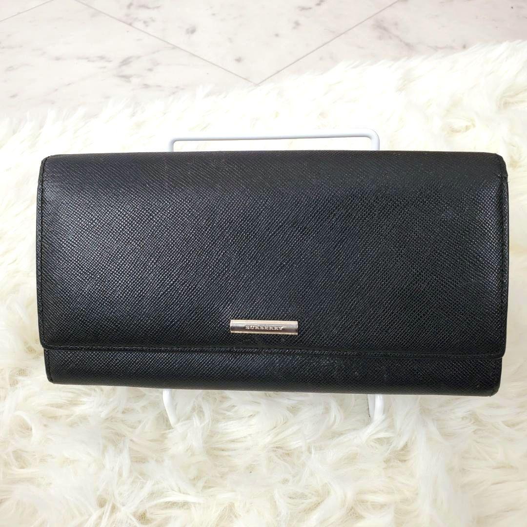 美品 人気モデル バーバリー 長財布 ノバチェック がま口 ブラック 大容量