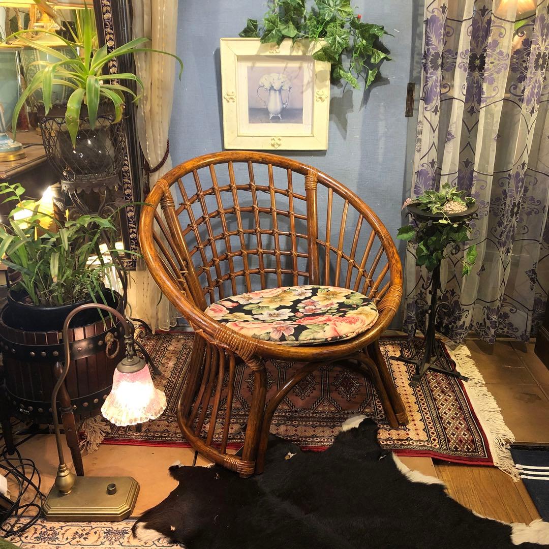 古家具ビンテージ　籐ラタン　シングルチェア 椅子 ラタンチェア