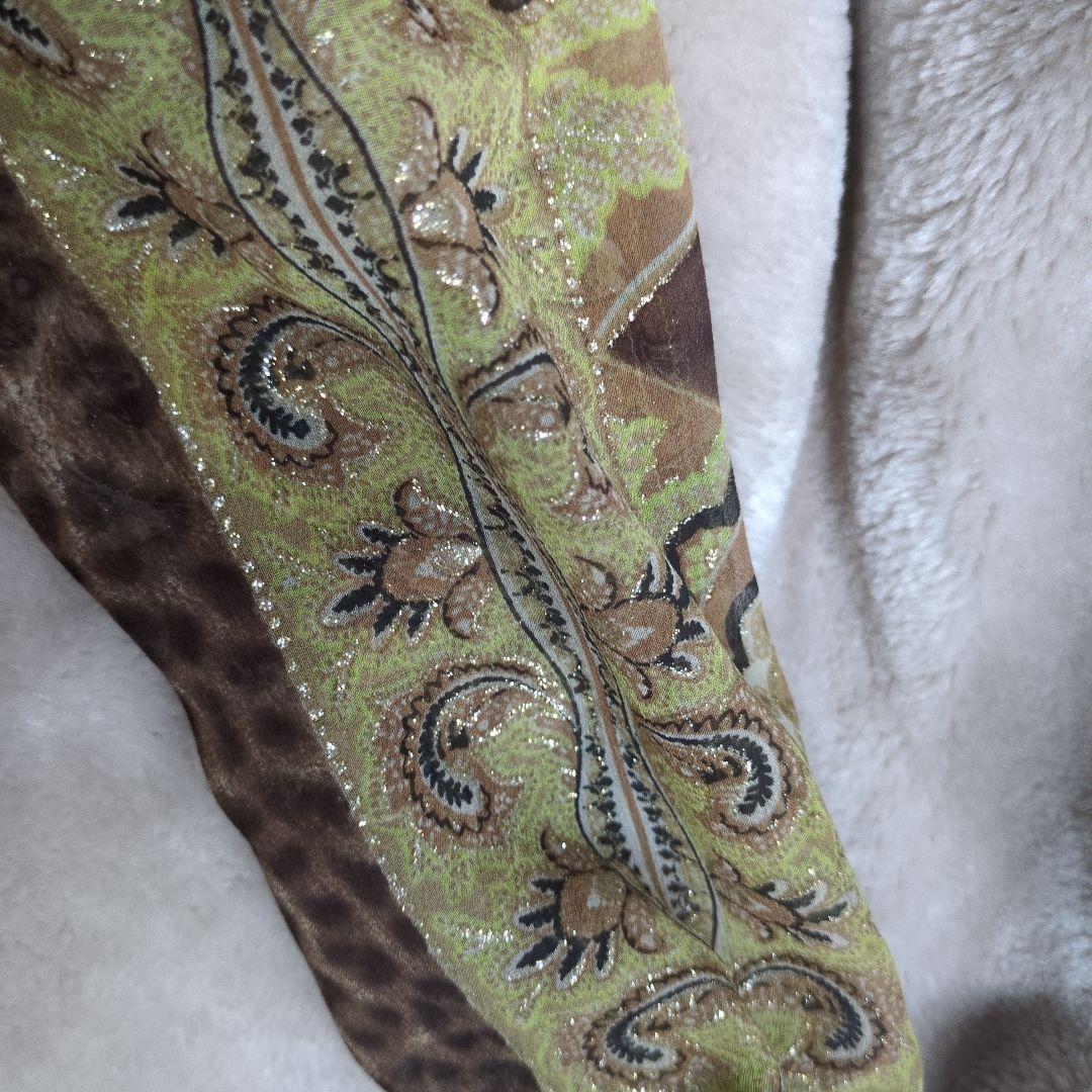 クラスロベルトカヴァリ　シルクシースルー長袖シャツ フリル付き ブラウン系