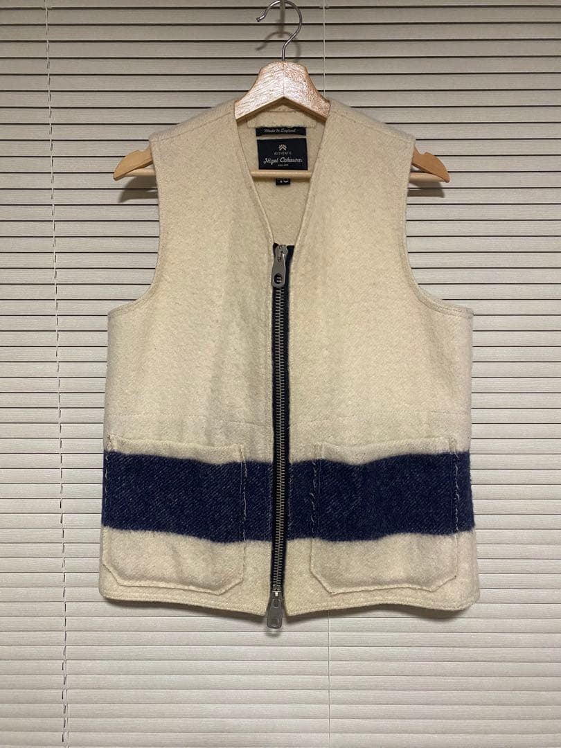 Nigel Cabourn ウールベスト 46 アイボリー/ネイビー