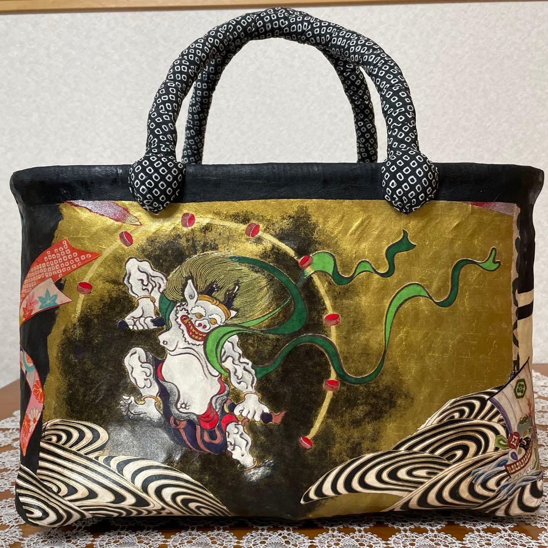 一閑張りバッグ⑧風神雷神