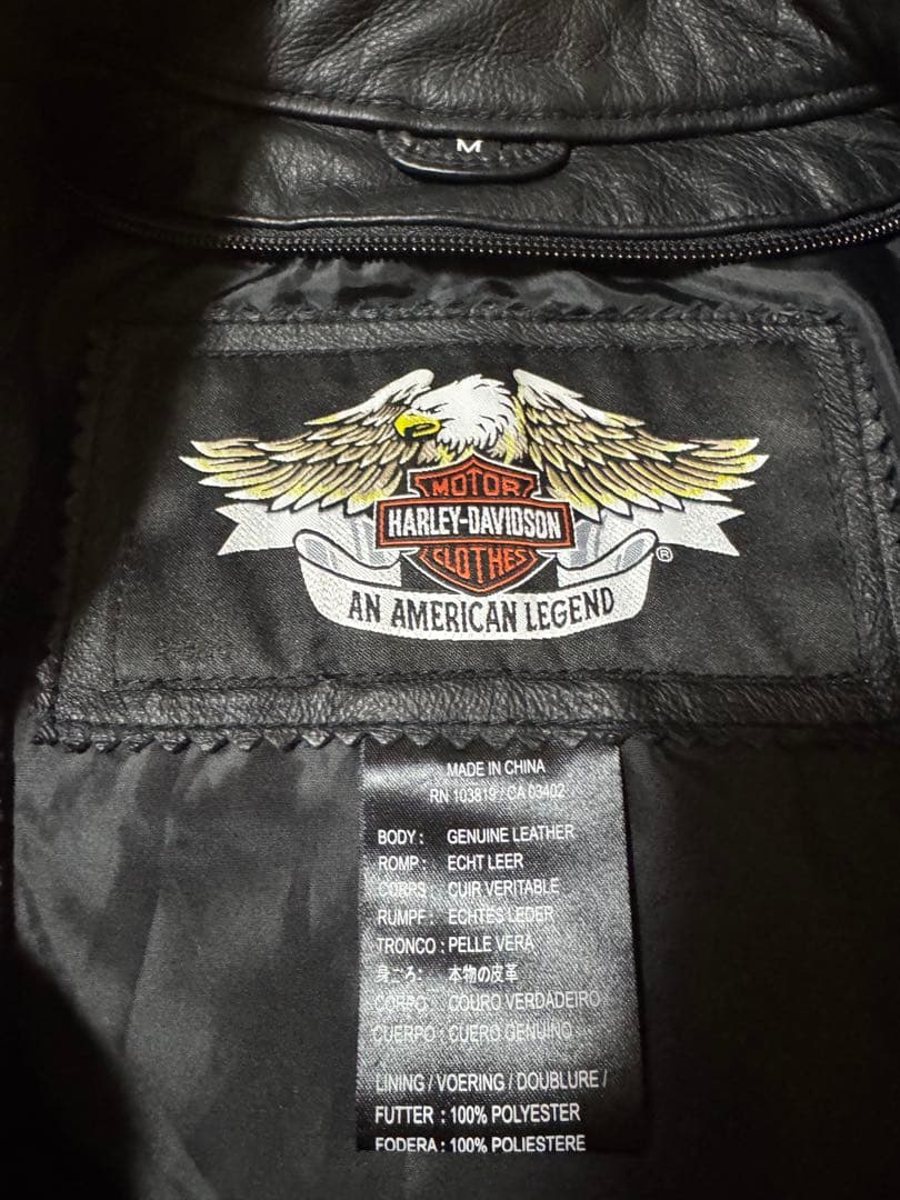 HARLEY DAVIDSON 本革 W-ZIP 立ち襟 シングルライダース M