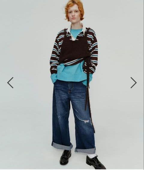 完売品　ニコアンド　ダメージ加工ワイドレッグ　デニムパンツ