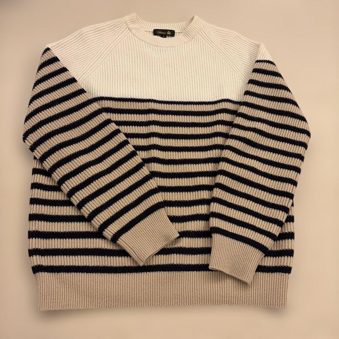 DRAWER 9Gウールカシミヤ あぜ編みボーダーニットドゥロワー