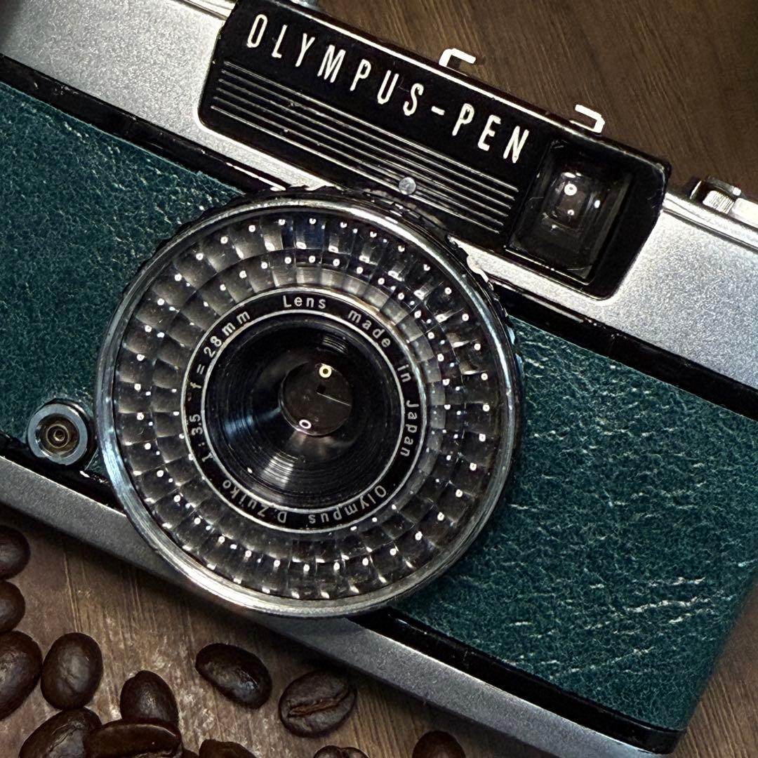✴️初心者向✴️シボ革グリーンレザー✴️実写・分解整備済✴️オリンパスPEN EE-3‼️