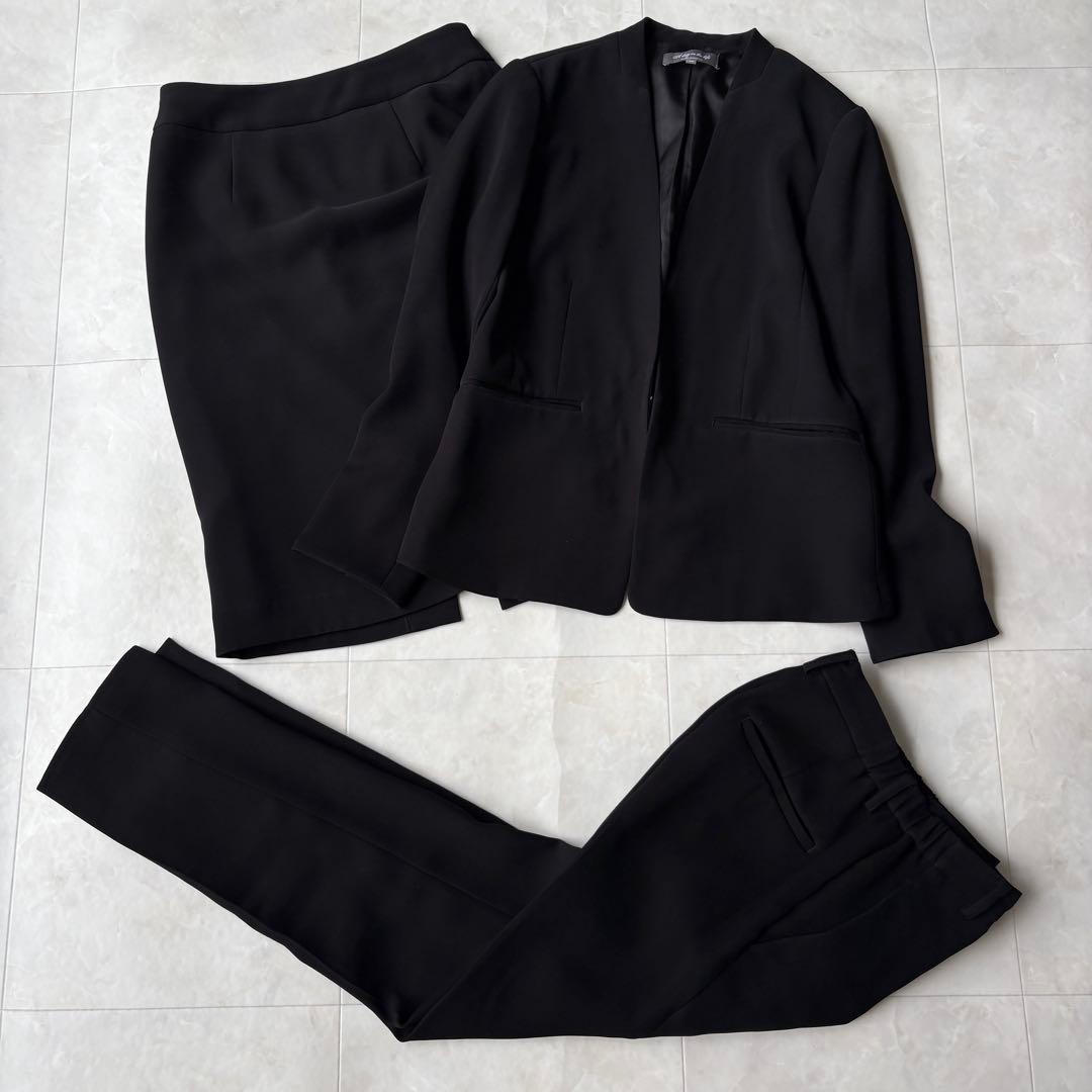 UNITED ARROWS ノーカラースーツ3点セット 黒 38/34/36