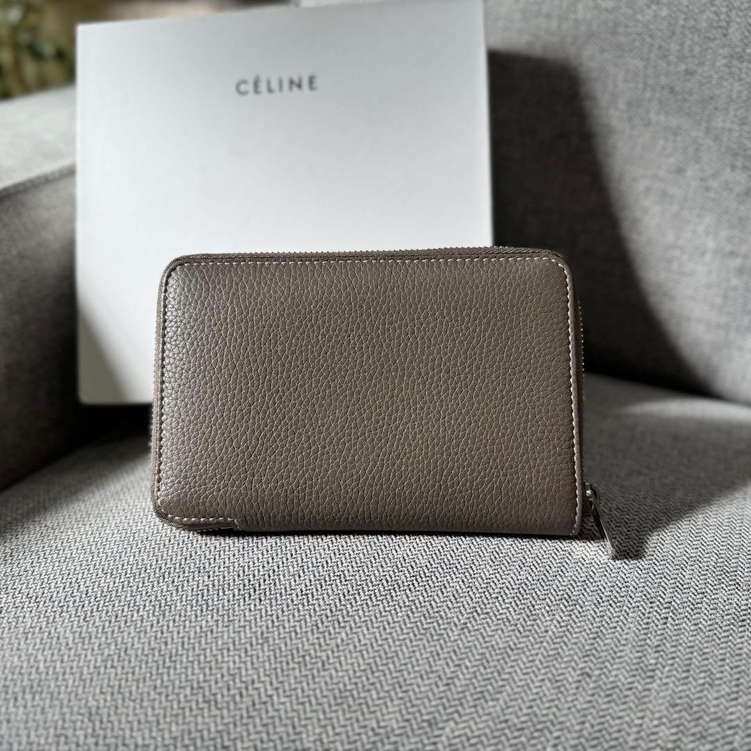 セリーヌ ミディアム ジップアラウンドウォレット グレージュ イエロー