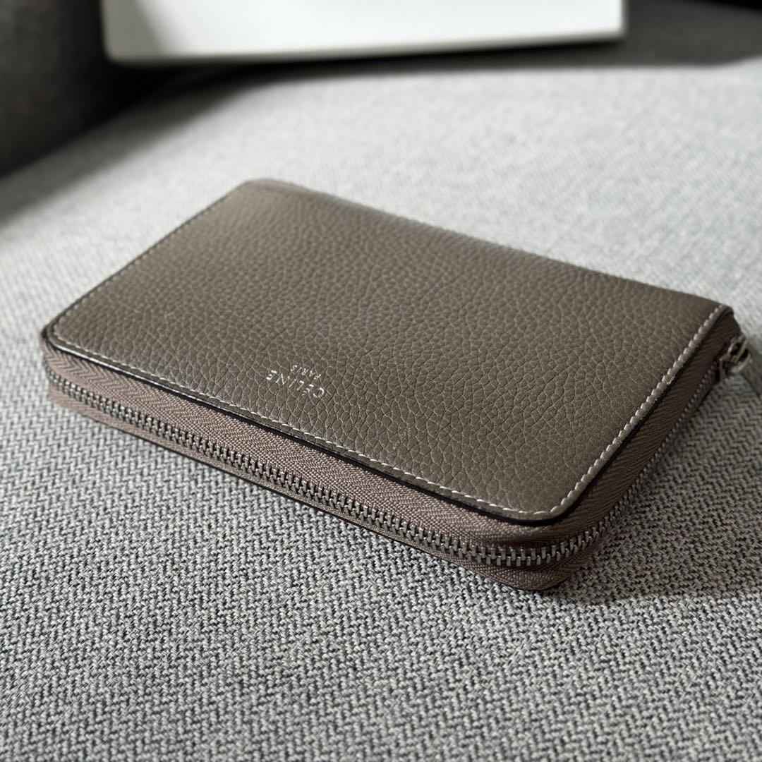 セリーヌ ミディアム ジップアラウンドウォレット グレージュ イエロー