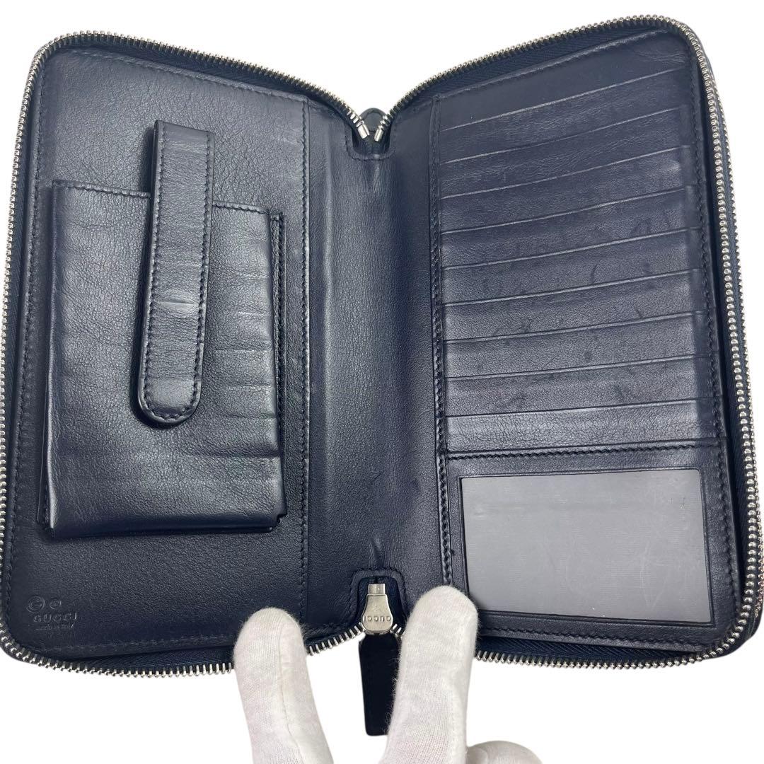 大容量 グッチ トラベルケース 長財布 ダブルファスナー レザー マイクロシマ