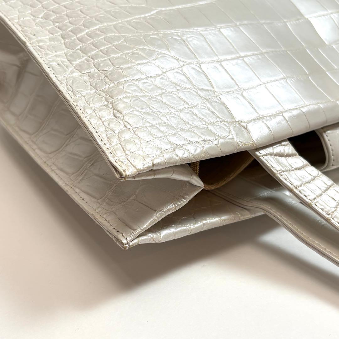高級　ZAO ザオー　クロコハンドバッグ　パールホワイト　JRA認定