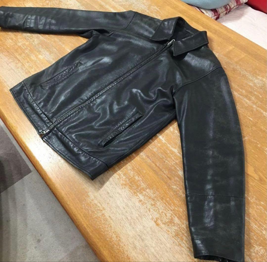 無印良品　シングル　ライダース　ジャケット　L　黒　シープレザー　ダブルジップ