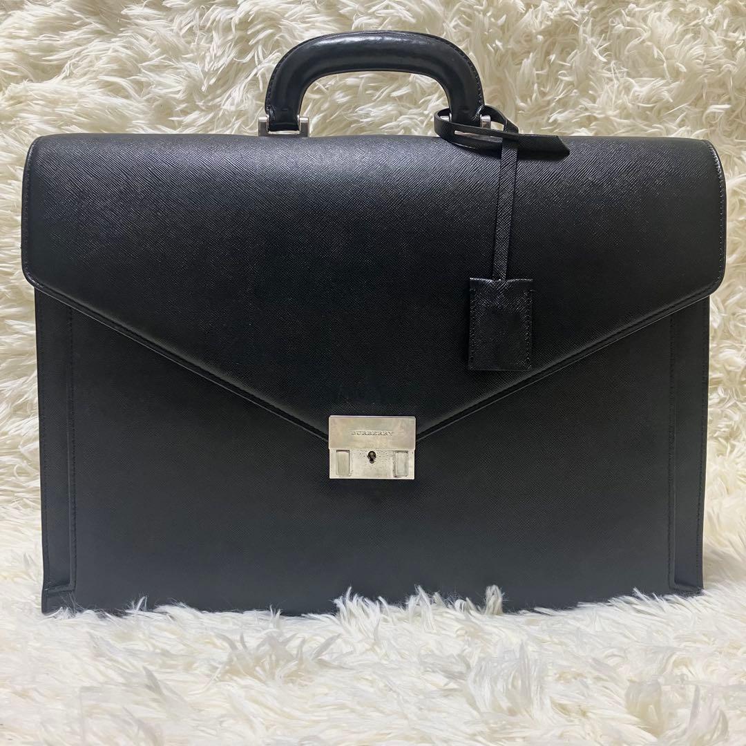 バーバリー ビジネスバッグ ブリーフケース サフィアーノレザー 鍵付き A4 黒
