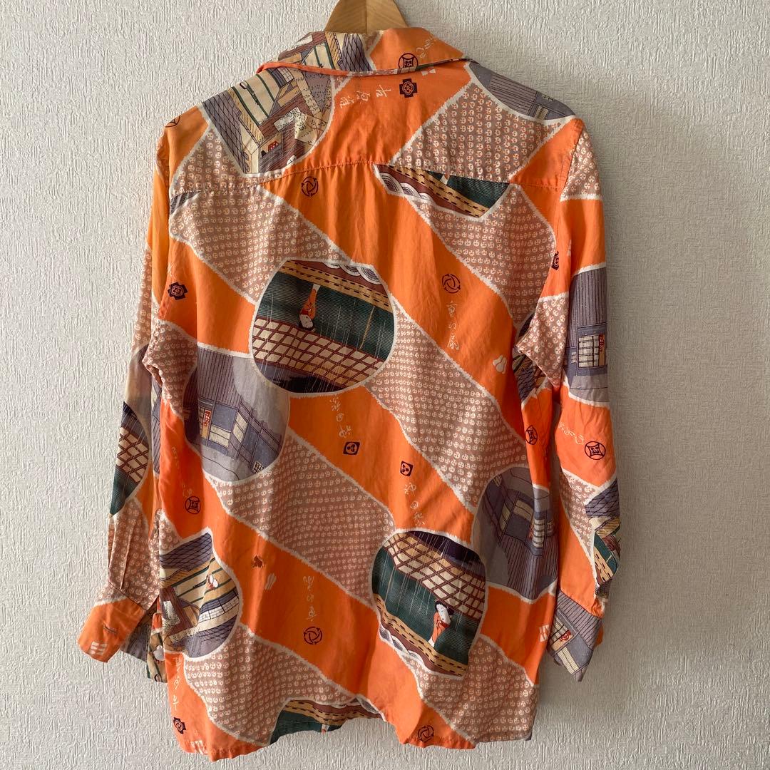 40's ビンテージ ロングスリーブ ハワイアンシャツ 和柄