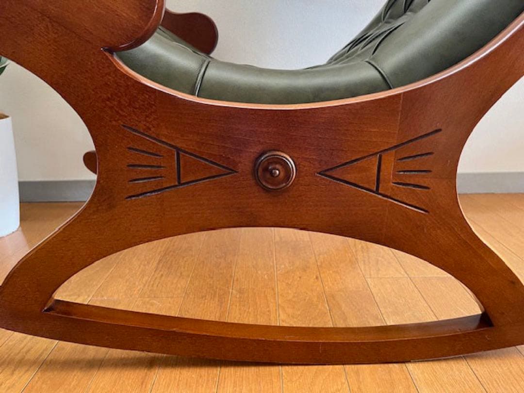 イタリア製　本革クラシック　ロッキングチェア　アンティーク　チェスターフィールド