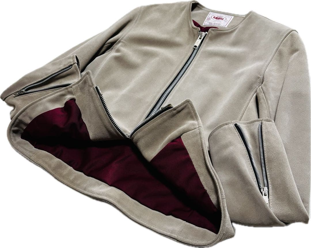 JAMESGROSEベージュ スエードレザー シングルライダースジャケット 38