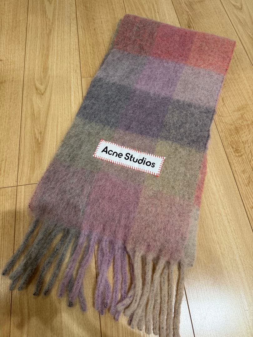 Acne Studios モヘアチェック マフラー ピンク