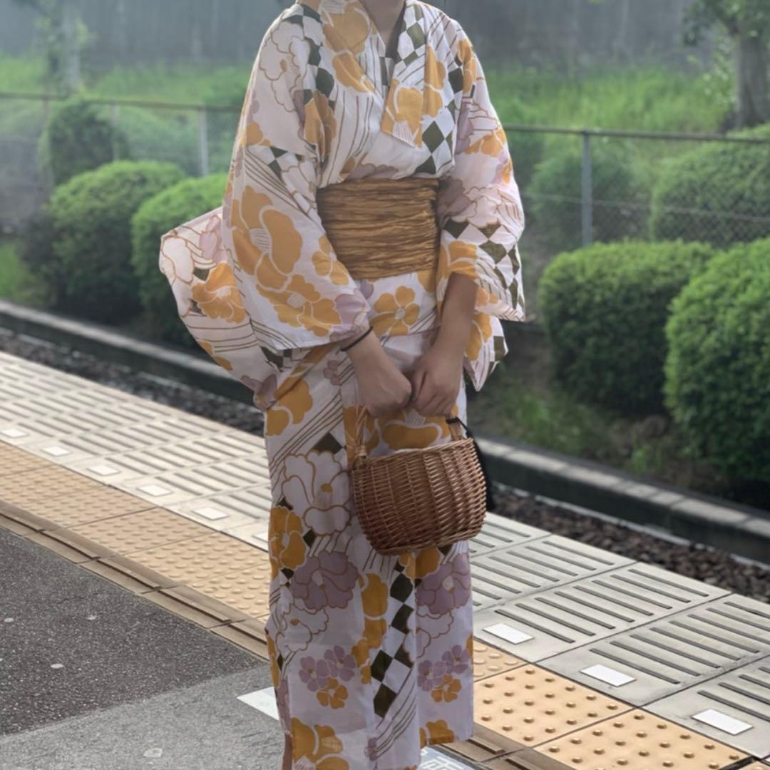 美品 utatane ウタタネ 浴衣 帯 セット 黄色 兵児帯 レトロ イエロー