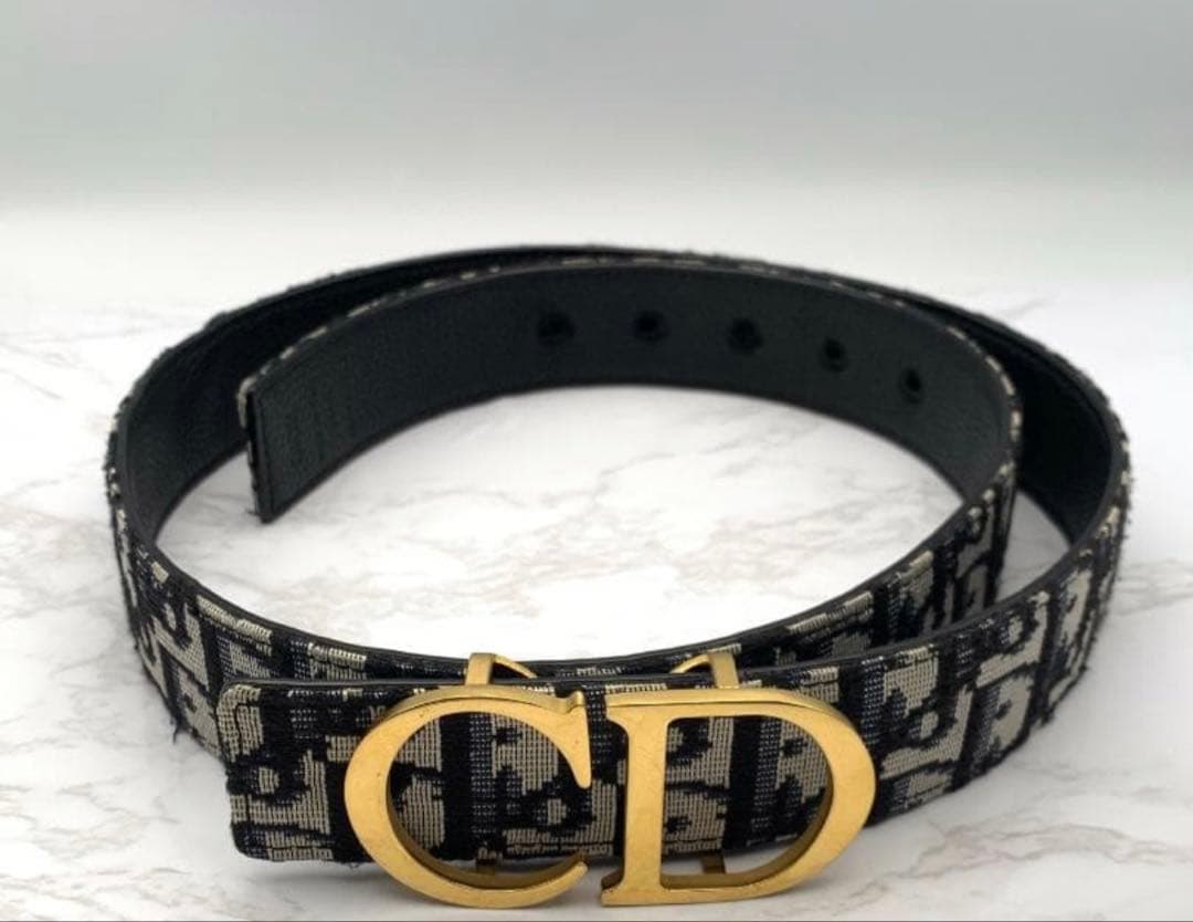 Dior ゴールドバックル ベルト ブラック/ベージュ オブリーク やりら