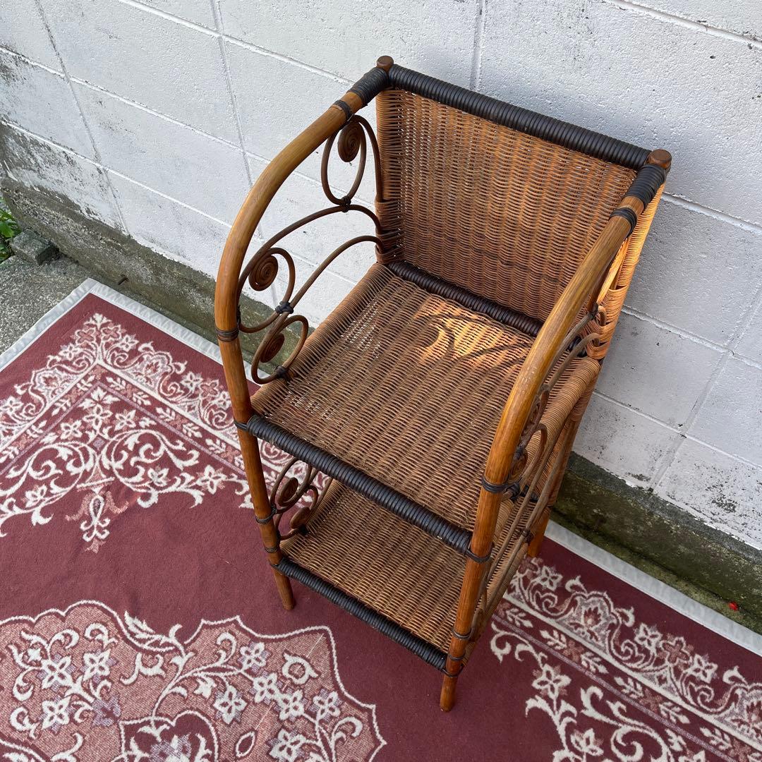 古家具 天然素材◾️籐ラタン製 2段 ディスプレイ台 飾り台 花台