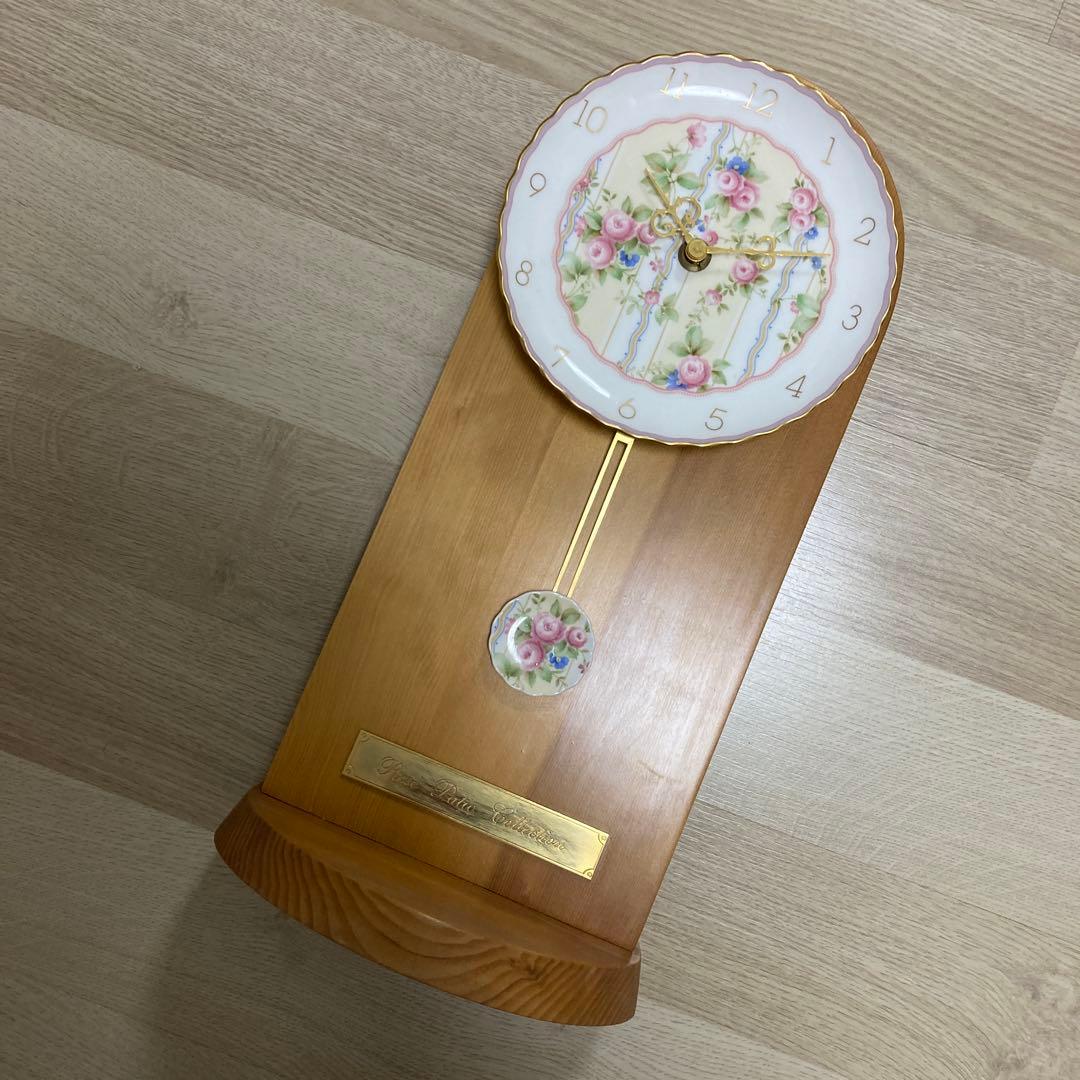 【レア】極美品　ノリタケ　Noritake 振り子時計　置き時計　ローズ柄