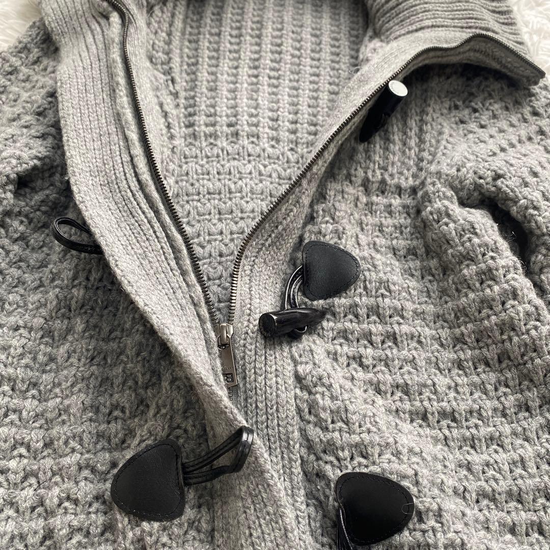 美品　バーバリー　ダッフル　ニットコート　カーディガン　カシミヤ混　フード取外可