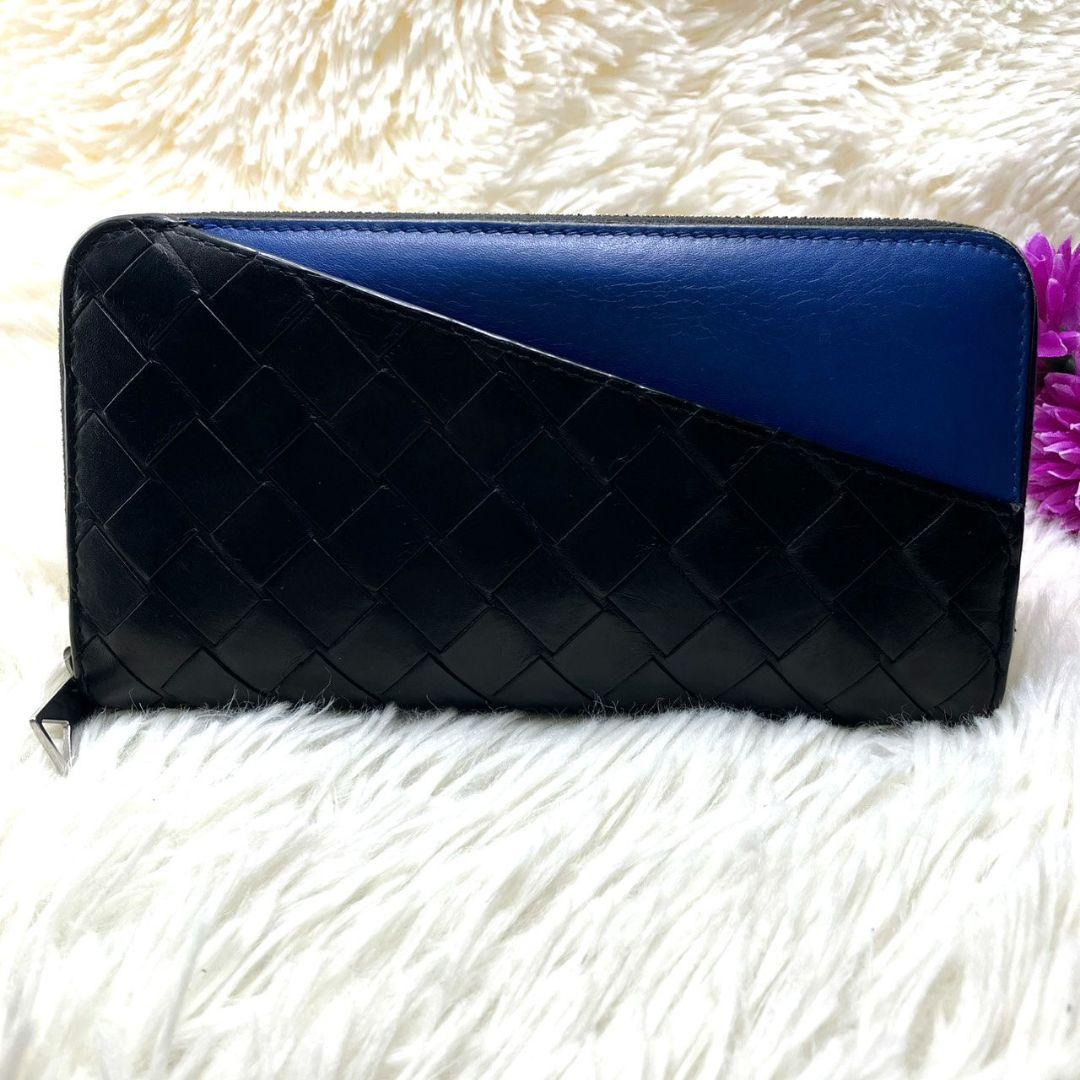 美品✨ボッテガヴェネタ マキシイントレチャート ラウンドジップ 長財布 ブラック