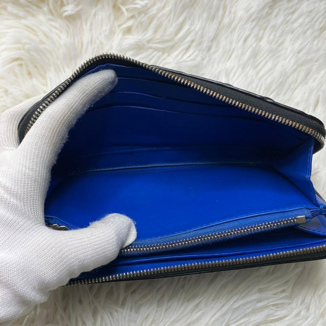 美品✨ボッテガヴェネタ マキシイントレチャート ラウンドジップ 長財布 ブラック