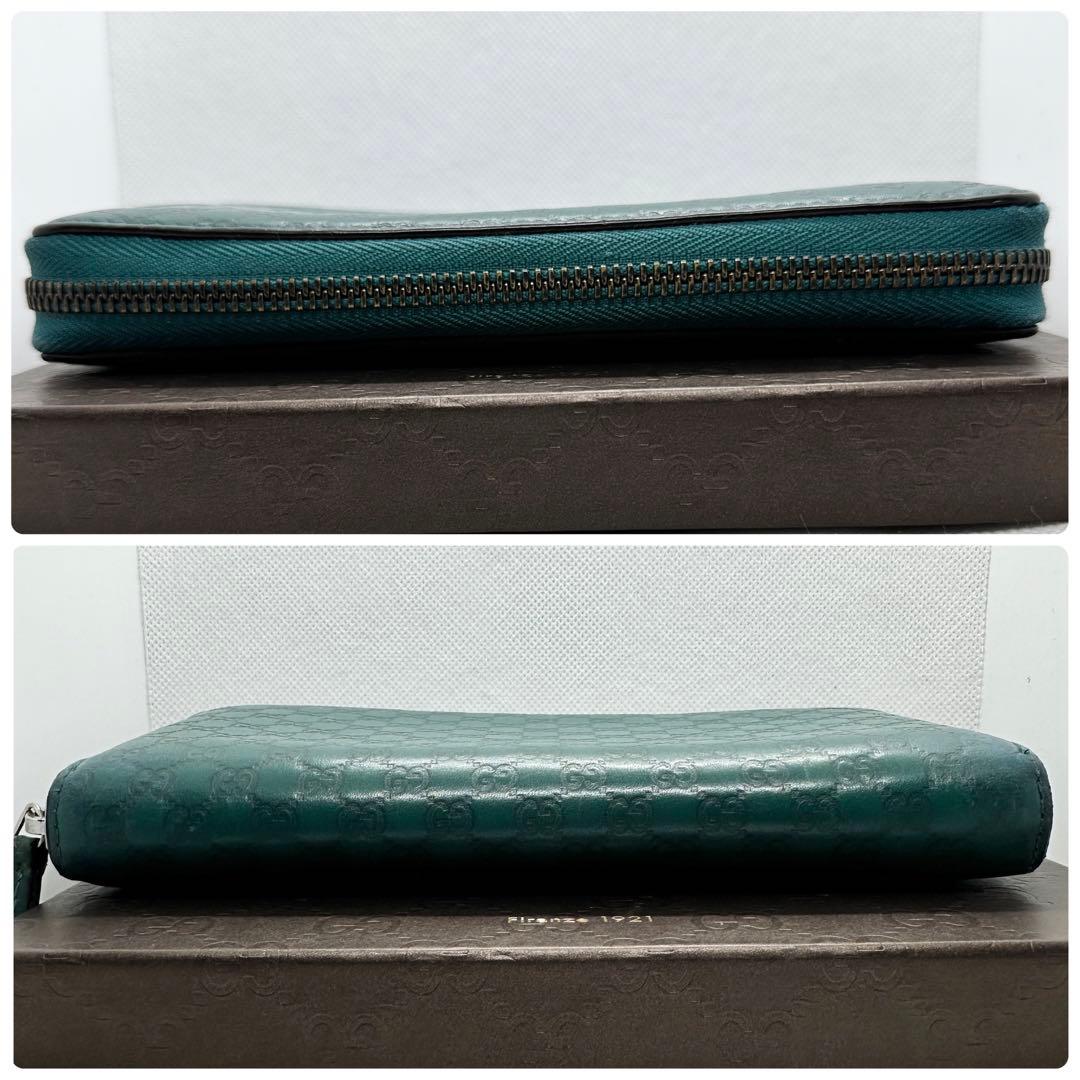 ✨希少 美品✨グッチ GG マイクロシマ レザー ラウンド ファスナー グリーン