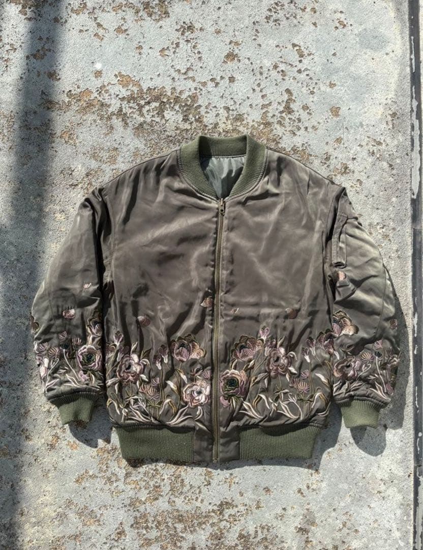 【希少】90s MA-1 リバーシブル 花柄 フラワーデザイン キルティング