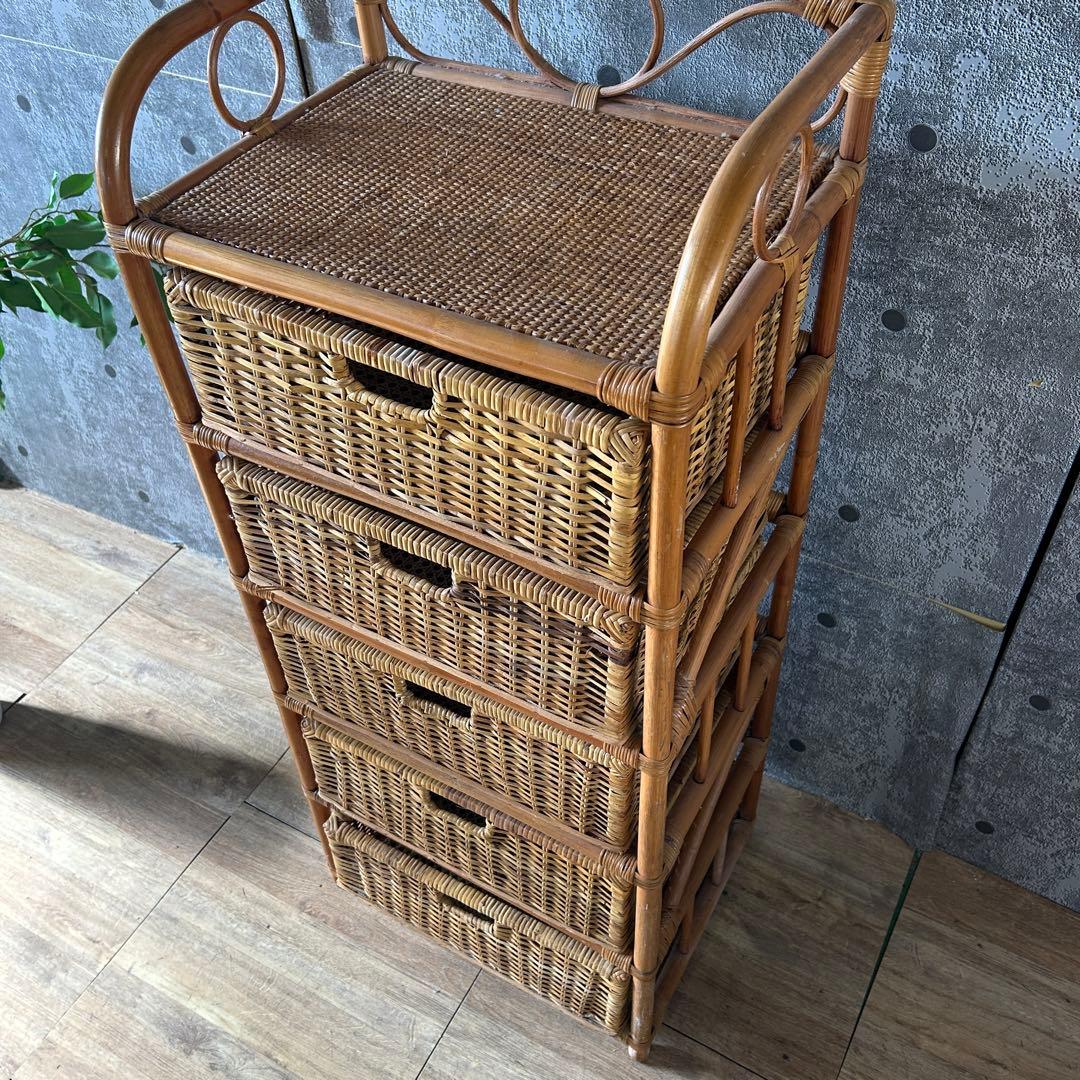 ꧁籐家具꧂ 5段ラタンランドリーチェスト ラック バスケット 収納家具