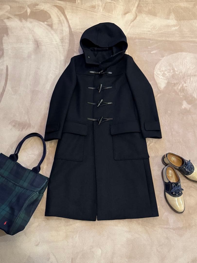 美品 08sircus カシミヤ混 大人 上質 ロングコート 牛革トグル黒 紺