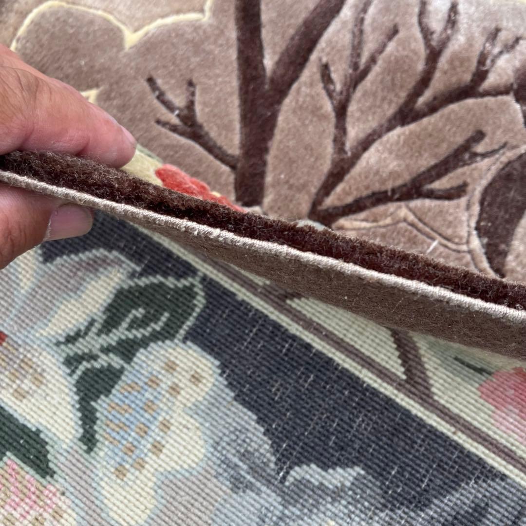 中国段通 花柄 手織り絨毯 肉厚 カーペット 織物 絨毯 ビンテージ ラグ