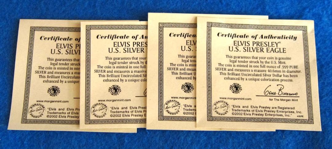 アメリカンシルバーイーグルカラー　１オンス銀貨　E・プレスリー２５周年記念　４枚
