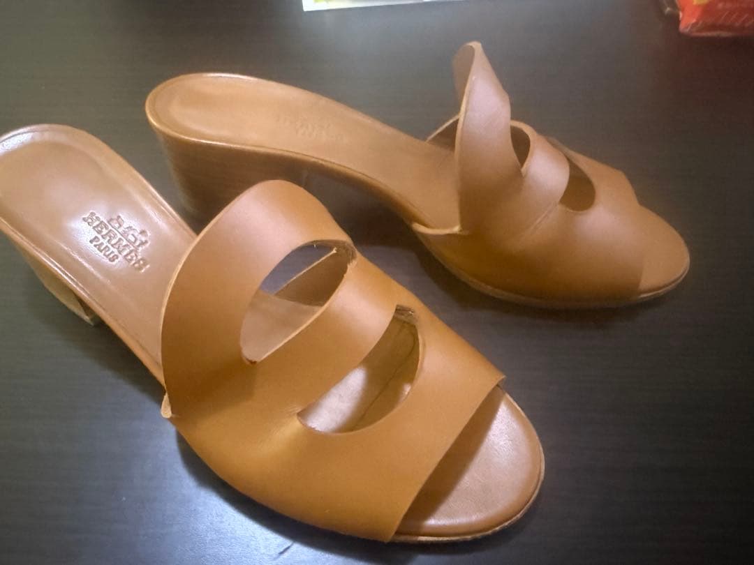 HERMES ブラウンレザー ミュール