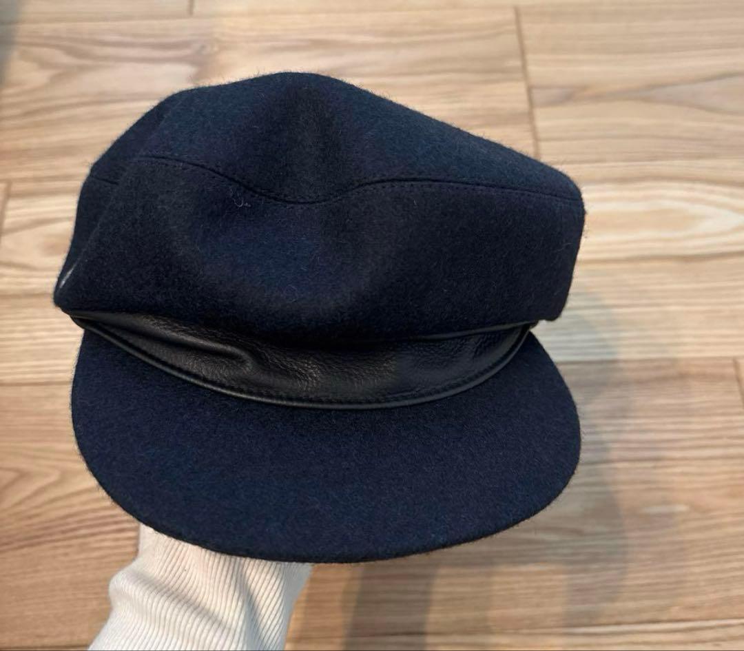 専用　エルメス　23年　ネイビー ワークキャップ ウール　革　58