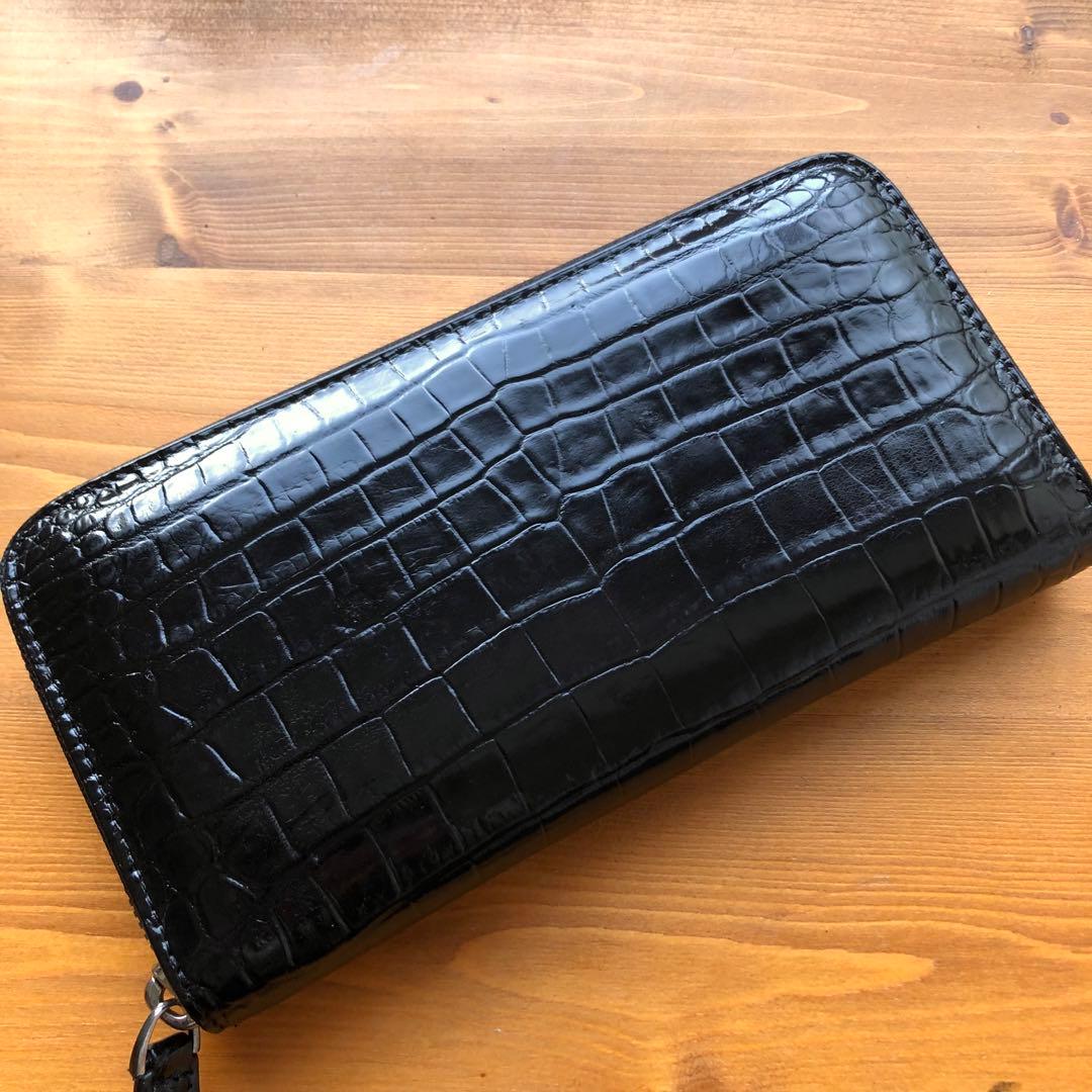 【クロコ1枚革】クロコダイル 長財布 サイフ メンズ ワニ革 レザー