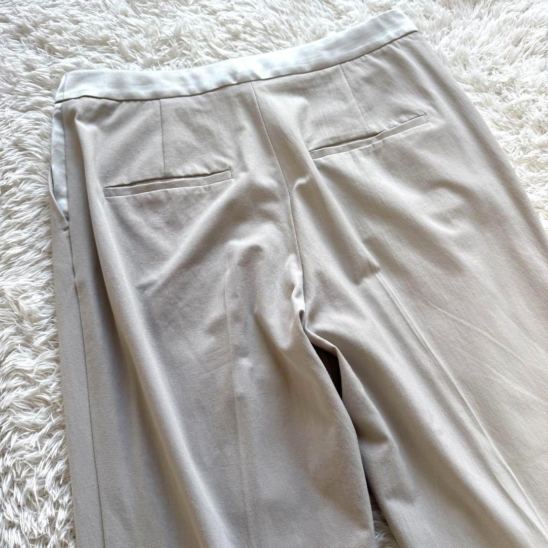 ICB ノーカラー　麻混　ビジネス　パンツスーツ　セットアップ　42 洗える