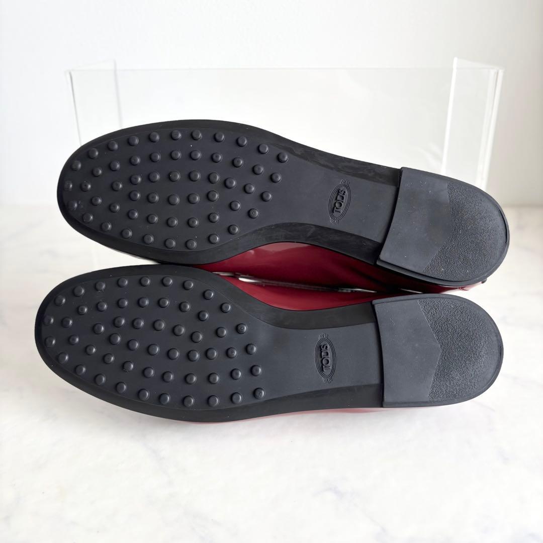 美品 トッズ 36.5 ゴンミーニ ドライビングシューズ エナメル バーガンディ