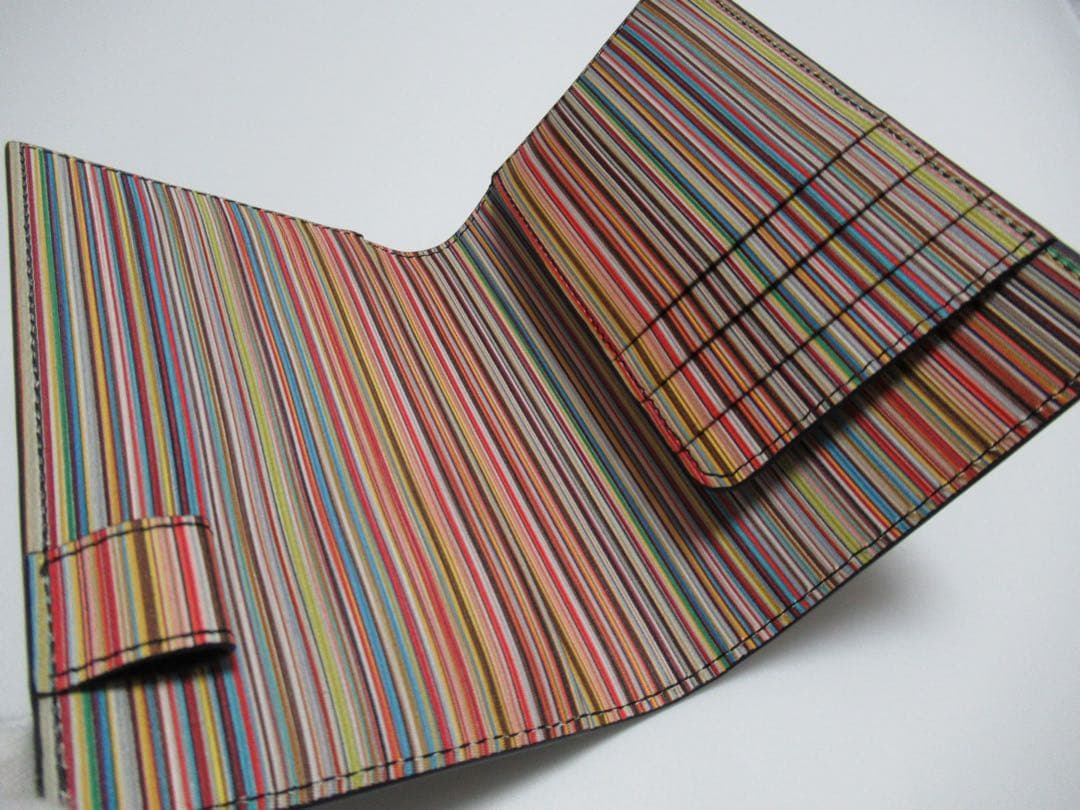 ポールスミス 新品訳あり！インテリアシグネチャーマルチストライプ牛革手帳ケース黒