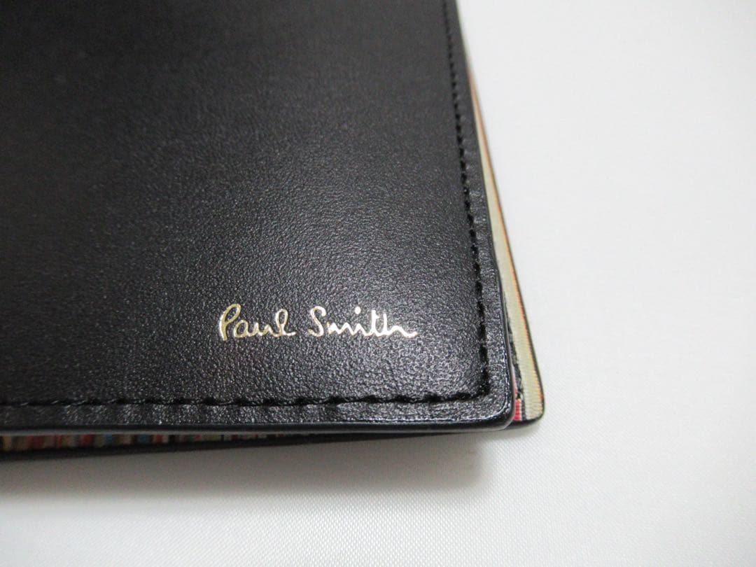 ポールスミス 新品訳あり！インテリアシグネチャーマルチストライプ牛革手帳ケース黒