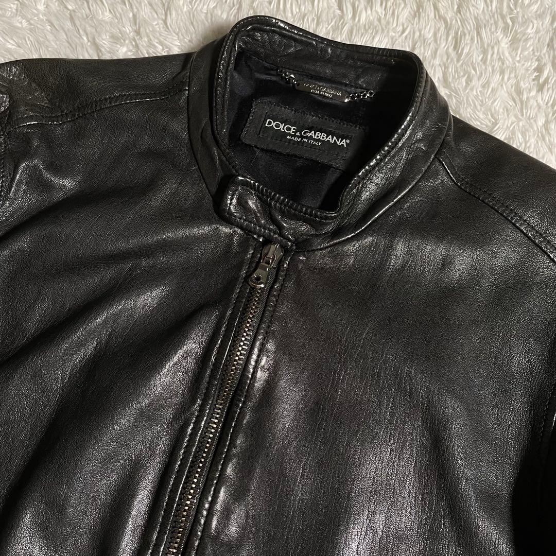 ドルガバ ライダースジャケット レザージャケット ラムスキン ウォッシュド加工