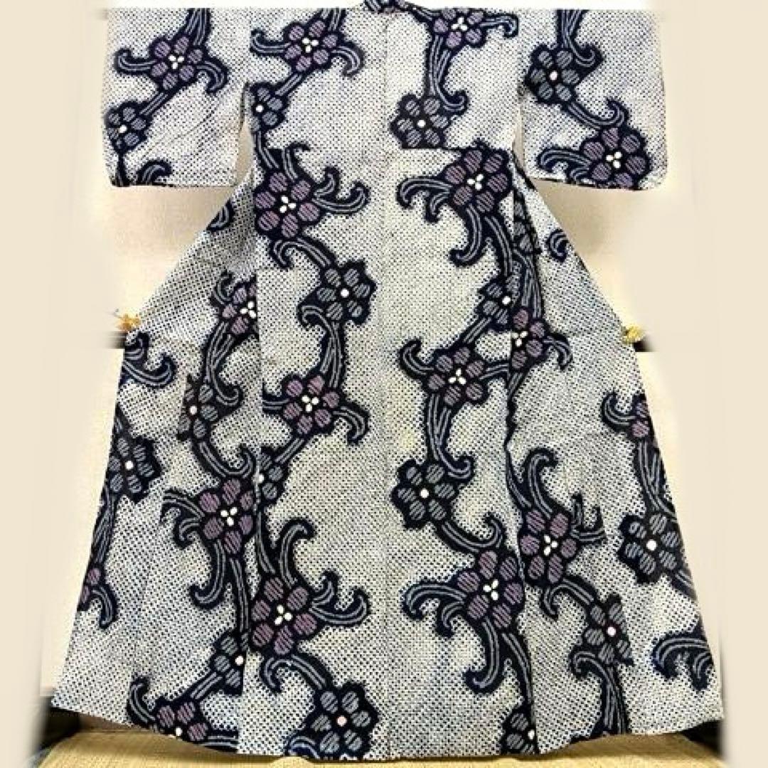 有松絞り　浴衣　トールサイズ　三浦絞り　有松鳴海絞り　紺　花