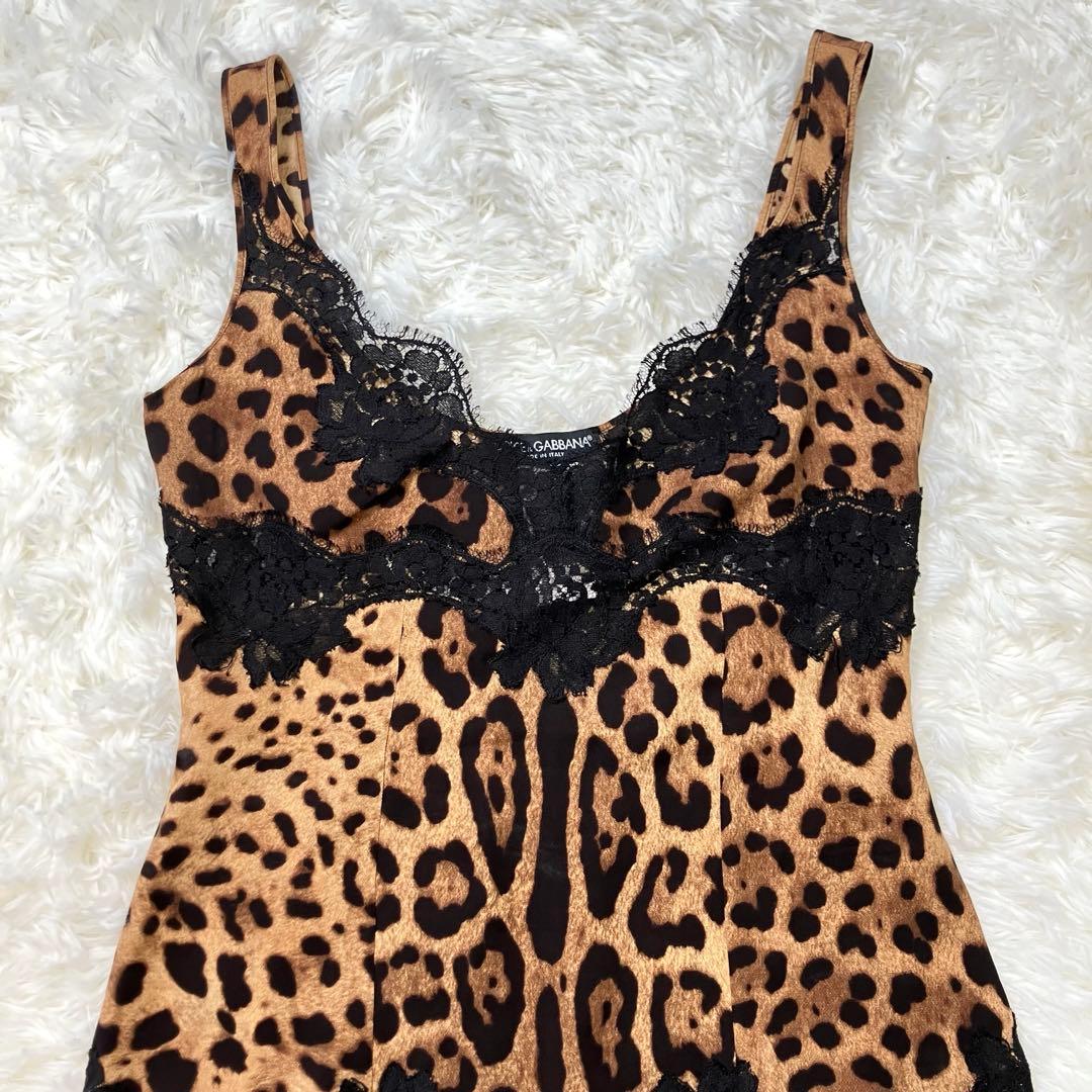 【ドルチェ＆ガッパーナ】 ヒョウ柄 キャミソール フリル インナーシルク混36