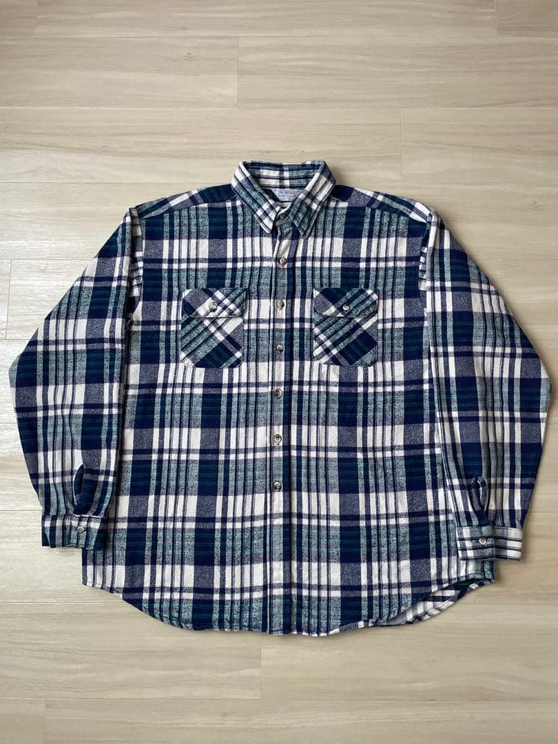 80s ファイブブラザー USA製 ネルシャツ 2XL ネイビー ホワイト 美品