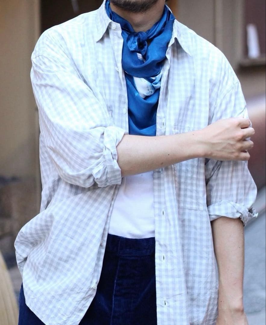 Porter Classic ロールアップシャツ　グレー　ギンガム　 M