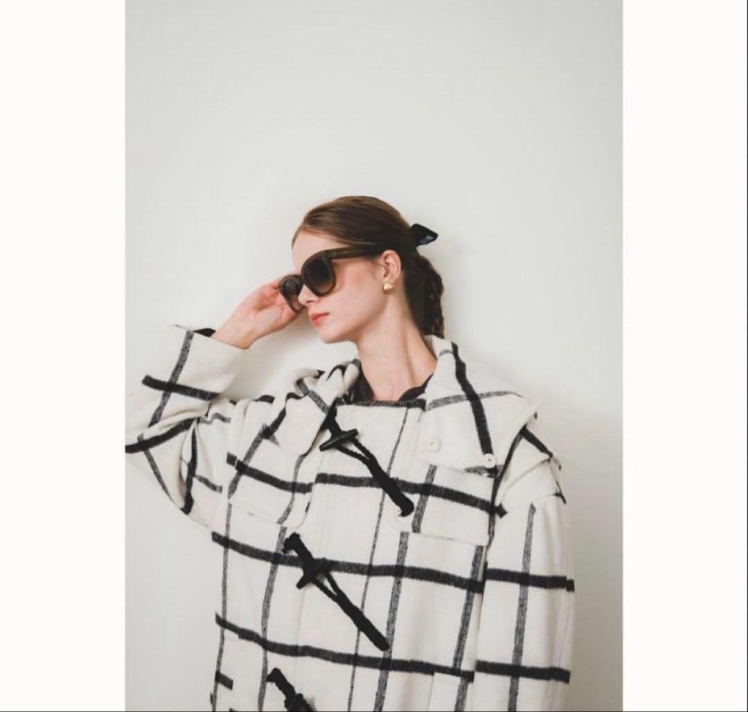 pinue ピヌエ　ロングダッフルコート　check チェック　M