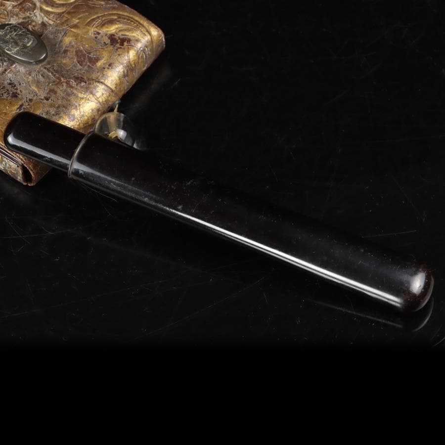 Y2978-2 時代物 金銀象嵌金具 金蒔絵 煙管入れ 煙草入れ 提物　　ち